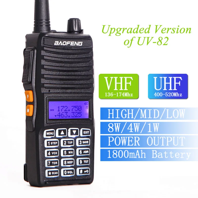 Рация Baofeng UV 82(II) 8 Вт/4 Вт/1 Вт два диапазона 136 174/400 520 МГц настоящий двустороннее