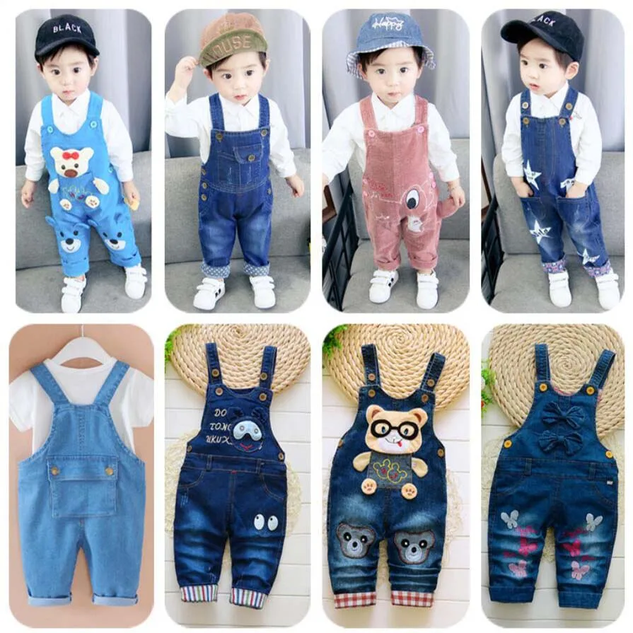 

New born baby trousers infant cotton cute jeans little kids suspenders denim pants 0-4T yong baby outwear boys girls trousers