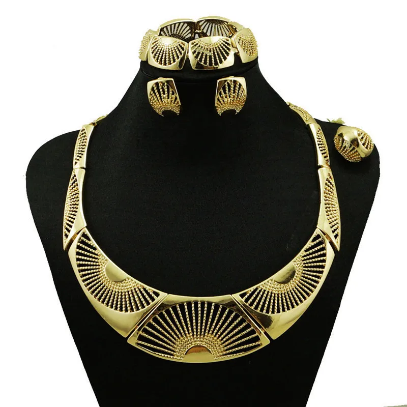 

Dubai gold jewelry set for women stud earrings jewellery nigerian necklace set african bracelets bangle for girl india ring set