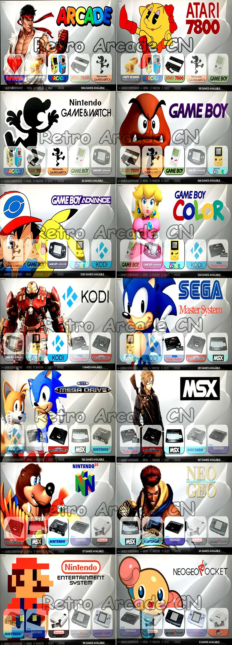 Аркадная игра/SEGA/Mario/Game Boy/MSX/NEO GEO/8000 в 1 ТВ игровая приставка с двумя USB джойстиками HDMI к телевизору