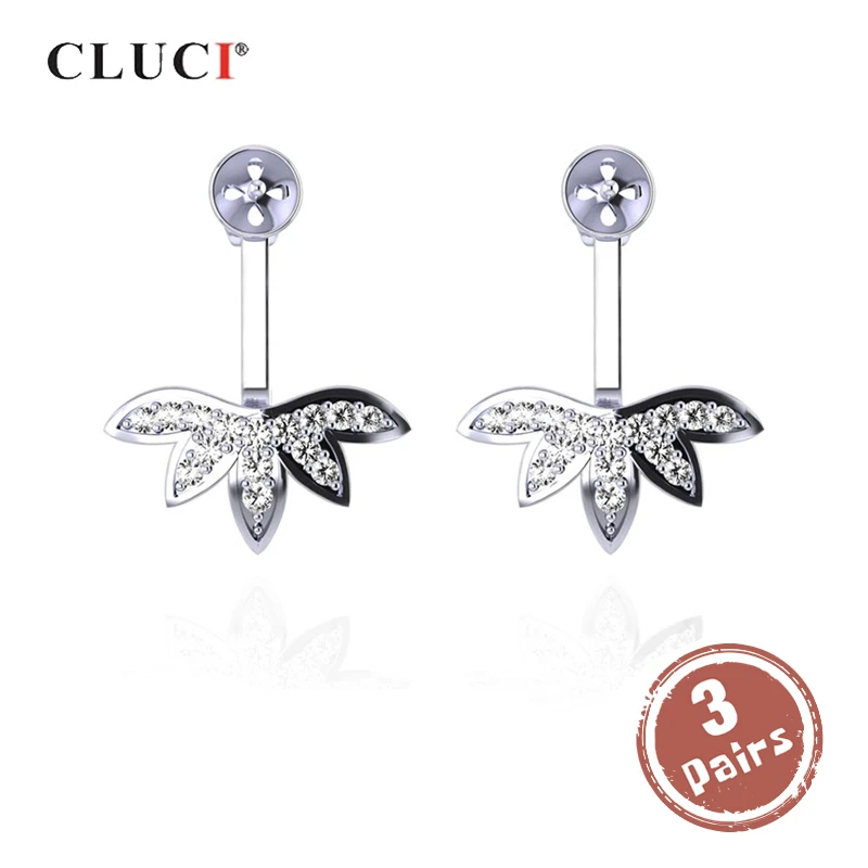 

CLUCI 3 pair 925 Sterling Silver Earring Jacket Lucky Clover Earring for Pearl Silver 925 Earrings for Women Wedding SE117SB