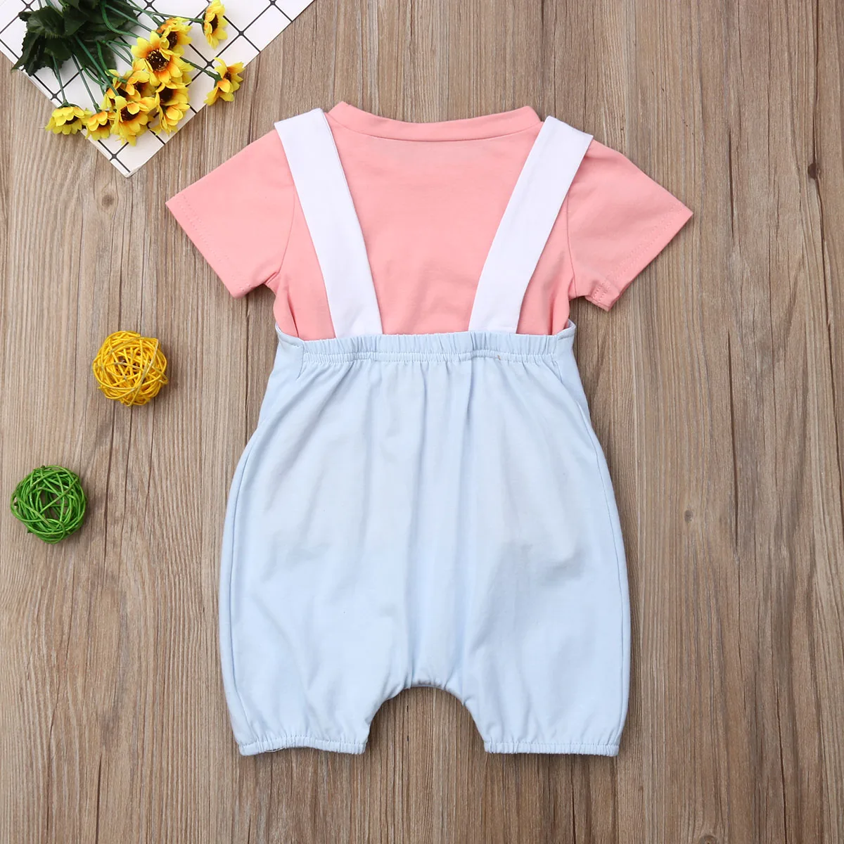3pcs New Infant Kids Baby Girls Boys Clothes Sets Solid T-Shirts Tops+Overalls Shorts+Hats Cartoon | Детская одежда и обувь