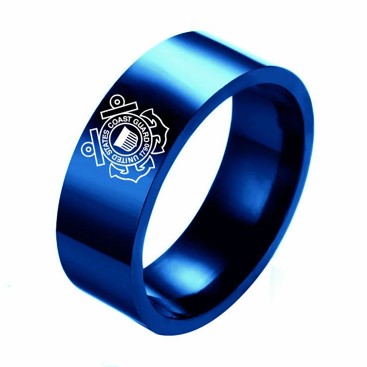 GELICITY Black&amp Gold&ampBlue Titanium Steel Coast Guard Ring 1PC Male Allion Personalize Rings For Man | Украшения и