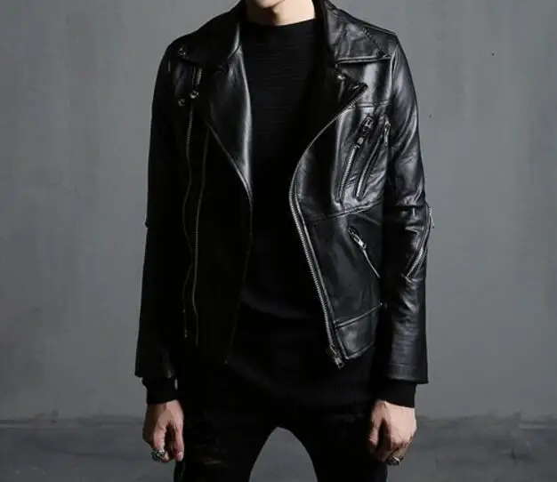 

M-XL HOT 2019 Spring Male New Fashion Slim zipper decorative motorcycle short PU jacket