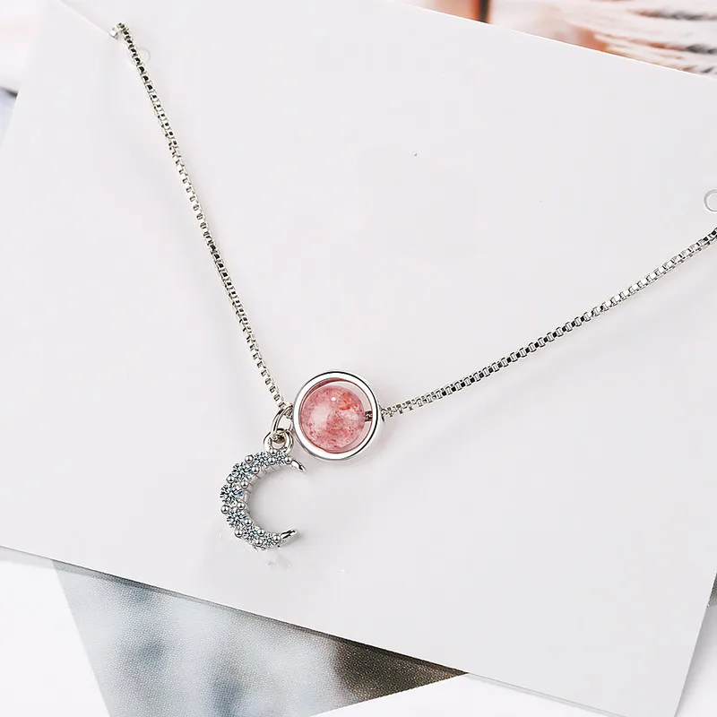 Everoyal Trendy Zircon Moon Pink Necklace For Women Accessories Charm Silver Plated Girl Necklaces Jewelry Female | Украшения и