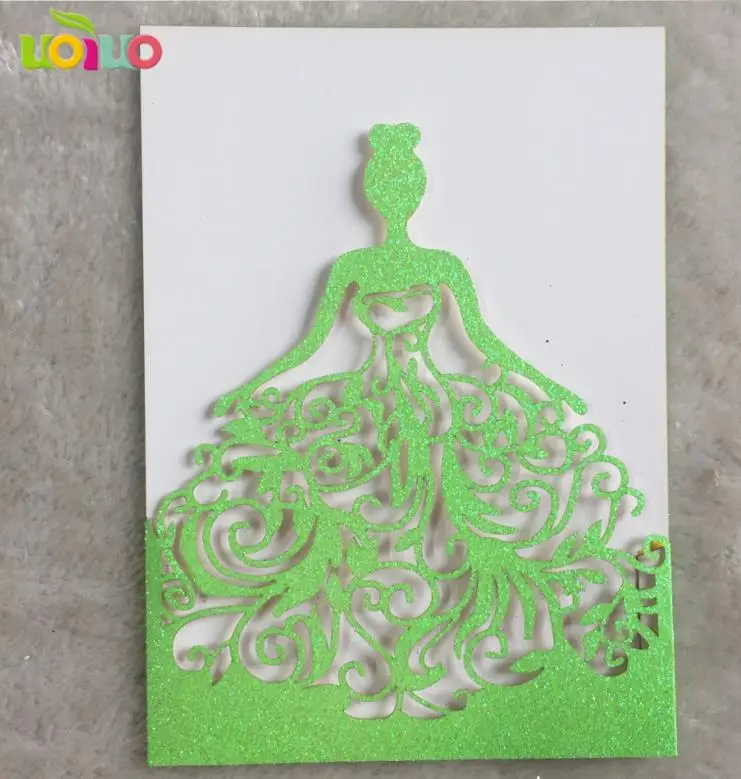 glitter light green 25 шт. лазерная резка блестит бумага принцесса приглашения на день рождения карты, девушка свадебные пригласительные билеты, блеск цвета ярко розовый блестящий один - Цвет: glitter light green