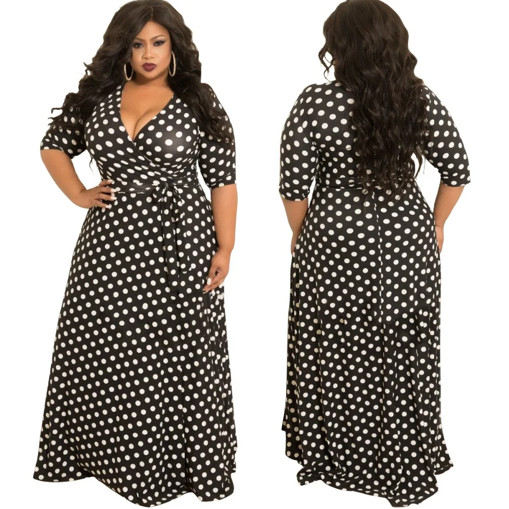 2019 весеннее длинное платье в горошек большого размера 3XL 4XL 5XL Boho пляжное туника