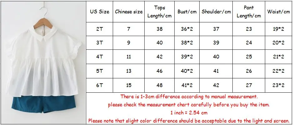 

Girls Clothing Sets Summer Cotton Peter Pan Collar Top+Short Two-piece Children Sets Casual Girls Clothes Suit