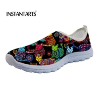 instantarts colorful cartoon cats printed spring summer mesh sneakers women casual flats super light walking female flat shoes