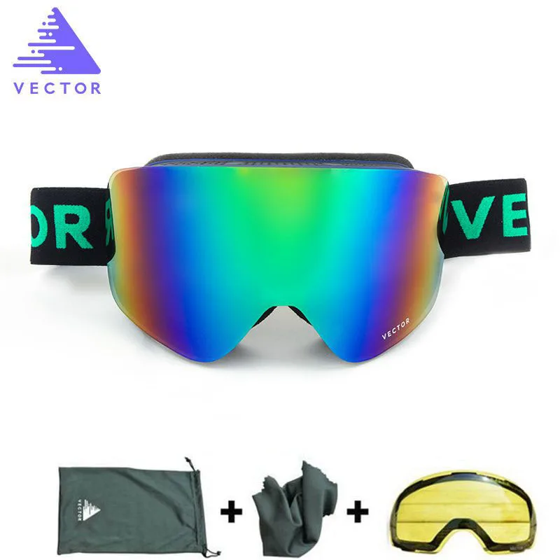 Balck Green Мужские зимние лыжные очки с UV400, противотуманные двойные линзы, большие сферические очки, женские зимние лыжные очки для сноуборда+ желтые линзы в комплекте - Цвет: Balck Green