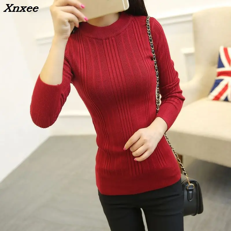 Korean new Turtleneck Shirt half female short sleeved turtleneck sweater slim thickening Xnxee | Женская одежда