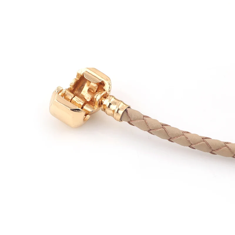 

GOLD Brown Genuine Leather Bracelet Chain Fit For Charms Bracelets DIY Metal fit for Alloy Glass European Big Hole Bead