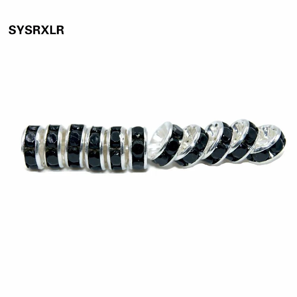 Оптовая продажа 100 шт 6/8 мм черные медные бусины со стразами для изготовления