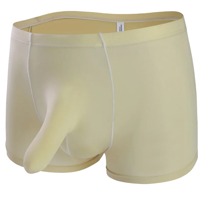 F Skin Color Сексуальное мужское нижнее белье со слоном, с большим мешочком, мужское нижнее белье, шелковые трусы, шорты, нижнее белье, мужские трусы-боксеры - Цвет: F Skin Color