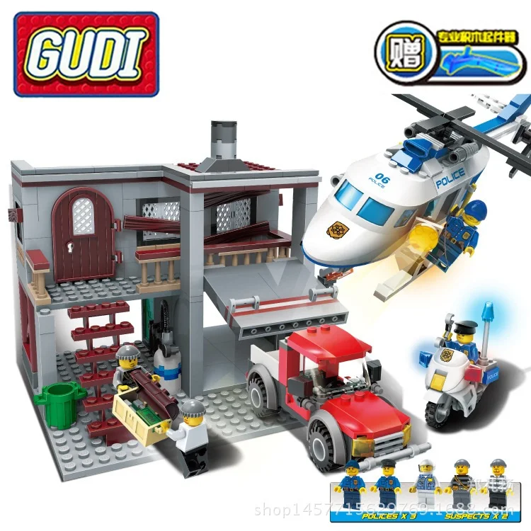 Грузовик вертолет мотоцикл строительные блоки сборный дом полицейский Гангстер