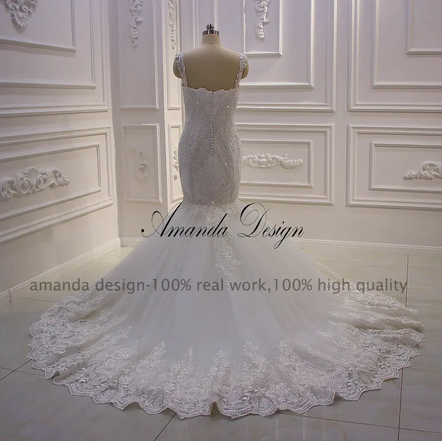 Аманда дизайн robe de mariee grande с коротким рукавом аппликационные Жемчужины для Кружева Русалка свадебное платье