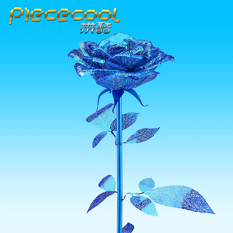 Металлическая 3D модель пазла Piececool красная синяя романтическая роза набор для