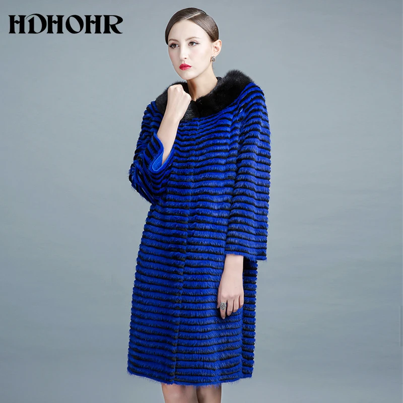 HDHOHR 2020 натуральные норковые шубы женские новые благородные СИНИЕ ВЯЗАНЫЕ