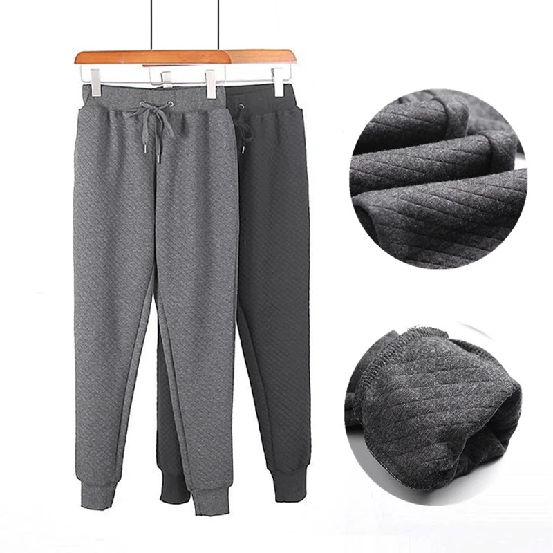 High Quality Winter/Autumn Womens Black/Gray Rhombic Lattice Pants Women Cotton Casual Sweatpants Personality Female Sweat | Женская