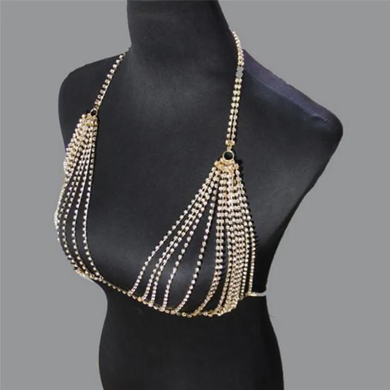 Для женщин пикантные блестящие стразы бикини нательная цепочка покрыто золотом