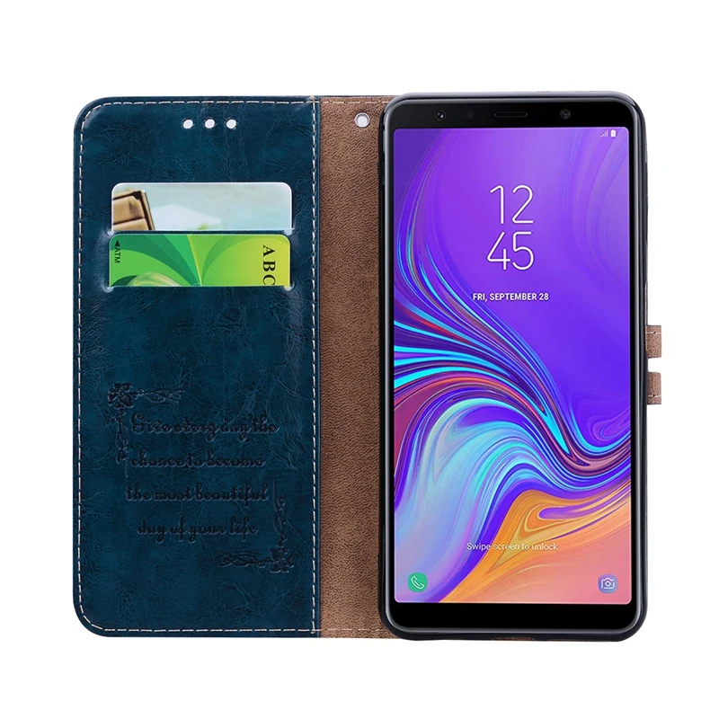 Винтажный кожаный чехол кошелек для Samsung Galaxy A7 2018 A750 A750F SM A 750 Модный книжка с