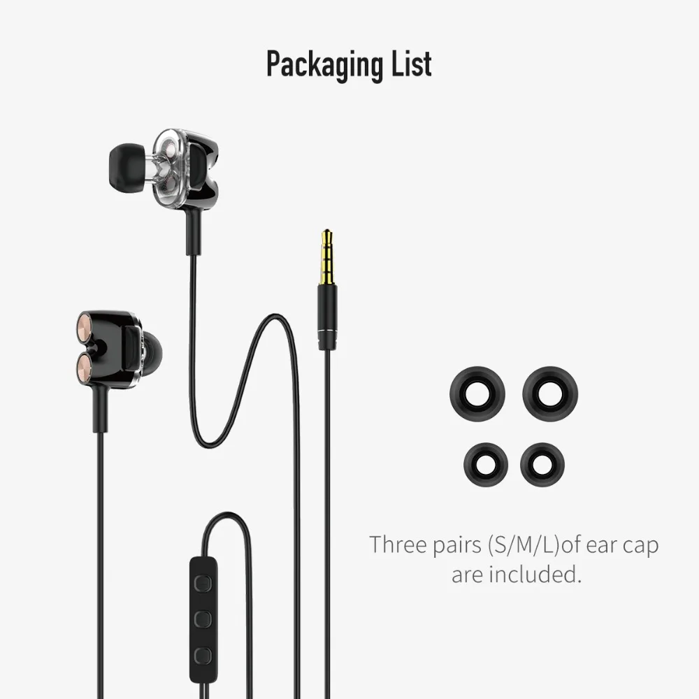 ROCK Universal 1,2 m 3,5mm Jack двухблочные стерео наушники с двумя динамиками HIFI наушники проводные Hi-Fi наушники-вкладыши с микрофонами