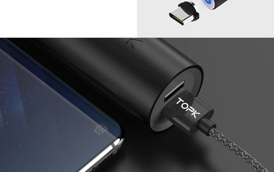 TOPK 1 м светодиодный магнитный кабель для iPhone Xs Max Xr 8 7 6 магнитная зарядка usb type C кабель и Micro USB кабель для samsung Xiaomi huawei USB C