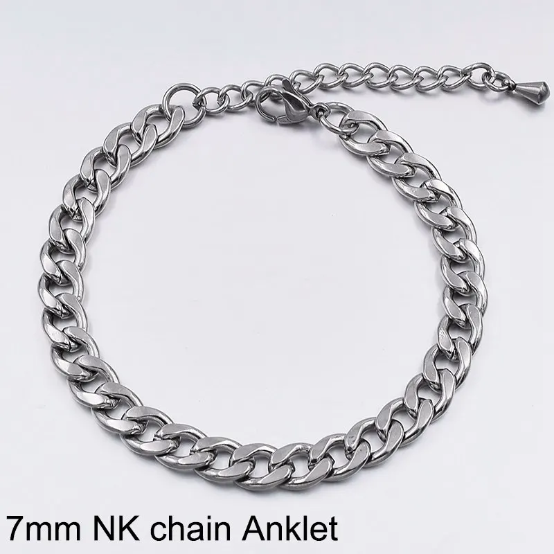 7mm NK Anklet Браслеты на ногу из нержавеющей стали для женщин, пляжные ювелирные изделия для ног, цепочка на ногу, браслеты на лодыжку для мужчин или женщин, праздничные аксессуары, новинка - Окраска металла: 7mm NK Anklet
