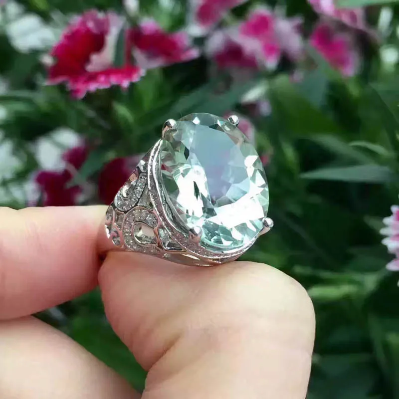 Женское кольцо с большим камнем CSJ из настоящего зеленого аметиста 6 9 карат