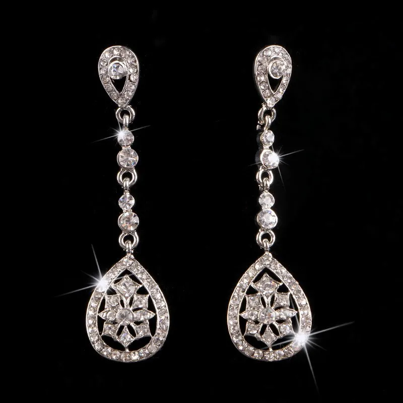 Свадебные серьги SLBRIDAL Pouplar, свадебные серьги, винтажный со стразами, кристаллами CZ, серьги в стиле арт-деко, циркониевые серьги-подвески для женщин