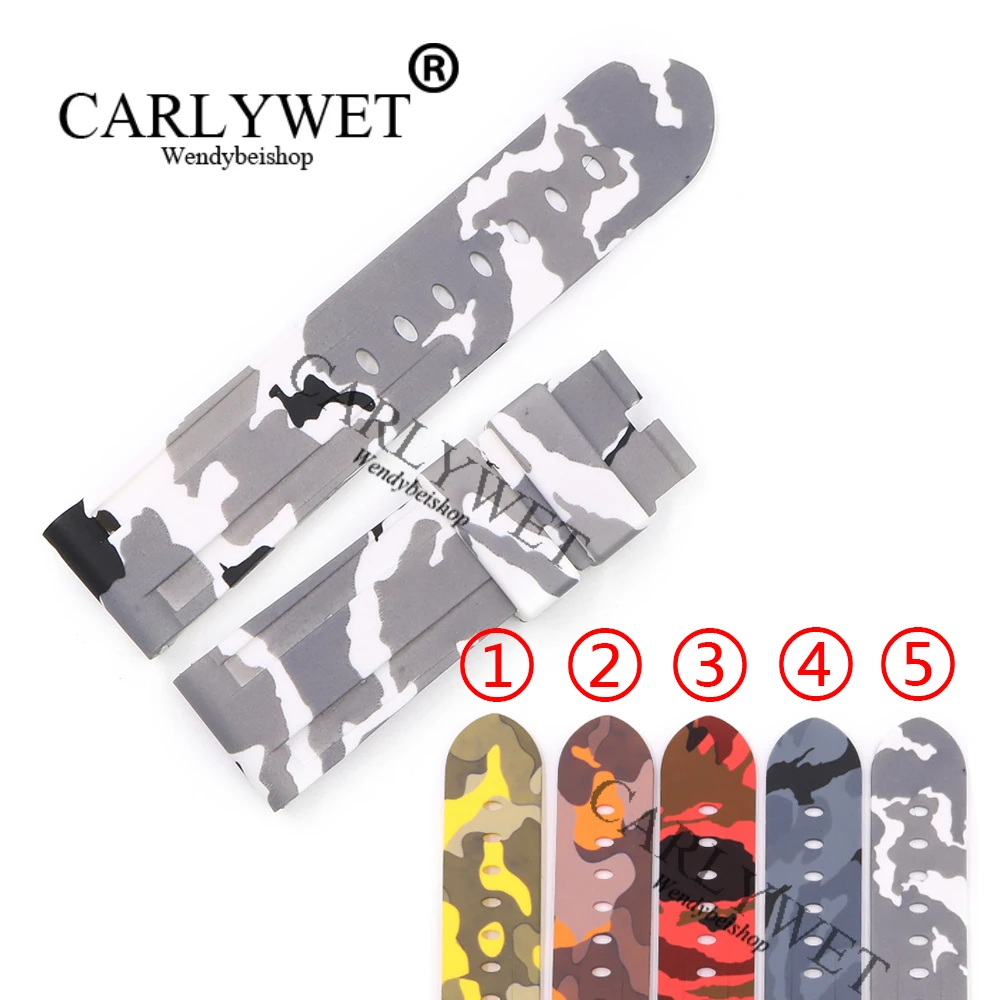 CARLYWET 24 мм Камуфляжный водонепроницаемый силиконовый резиновый сменный ремешок