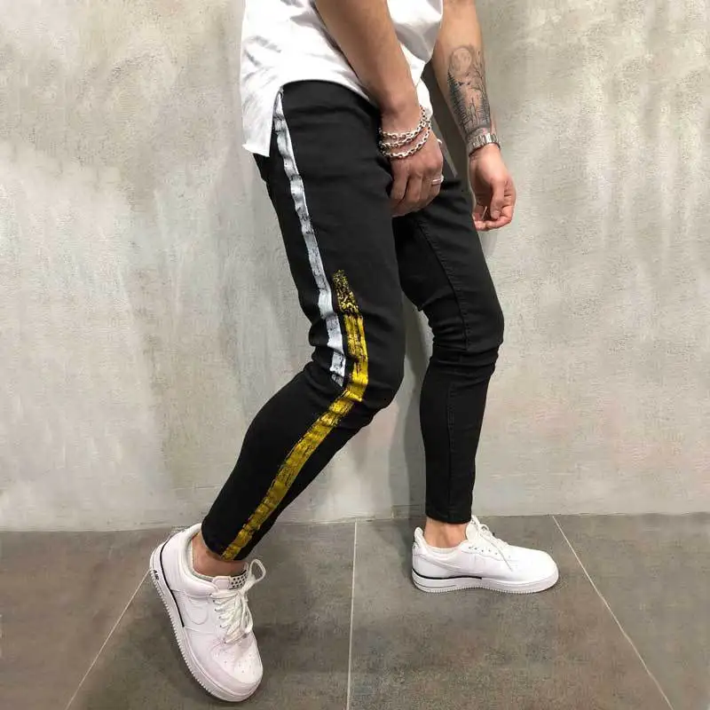 2019 New Fashion Streetwear Men's Jeans Vintage Black Color Skinny Male Destroyed Ripped Broken Homme Hip Hop Denim Pants | Мужская