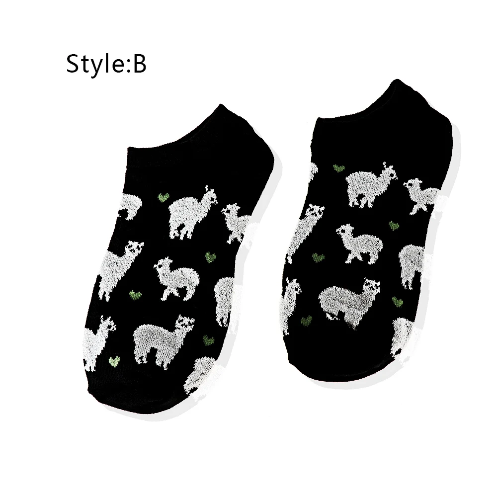Novelty Women Alpaca Tube Socks Japanese Cute Women's Animal Cartoon boatsocks Spring Summer Cotton Socks - Цвет: black