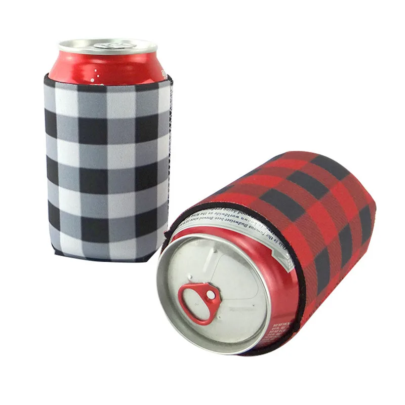 

200pcs Red Buffalo Check Cooler Bag Wholesale Blanks Neoprene Black Red Plaid Can Covers Wedding Gift Tin Wraps free shipping