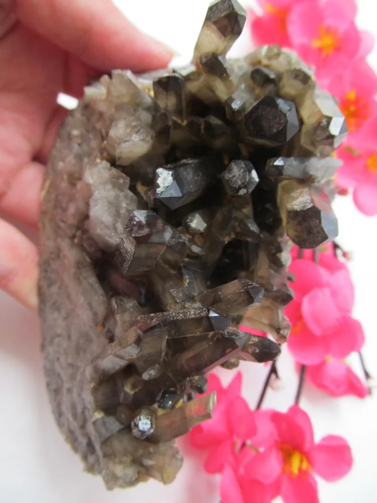 Натуральные черные кварцевые цветы хрустальные скобы устойчивые к украшению