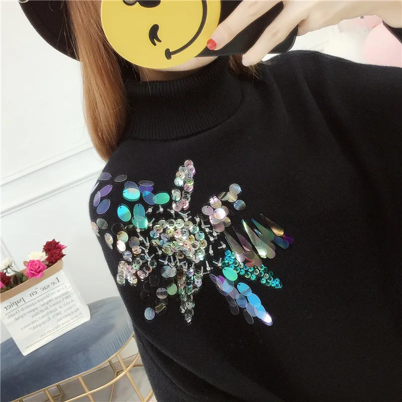 

Autumn and winter new embroidery loose large size pullover sweater cloak shawl coat women's high collar bat sleeve sweater AL331