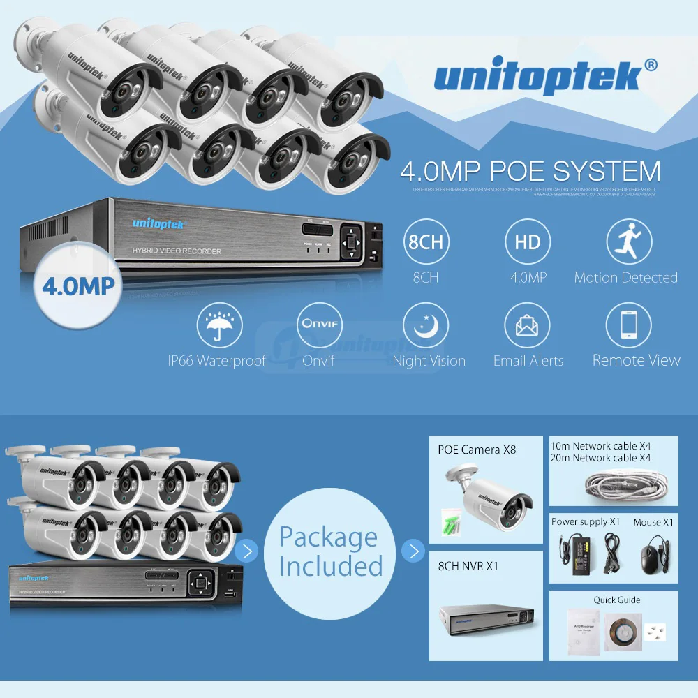 8CH POE NVR комплект 48 В мощность CCTV камера система Onvif P2P 4MP HD H.265 IP камера POE наружная система видеонаблюдения
