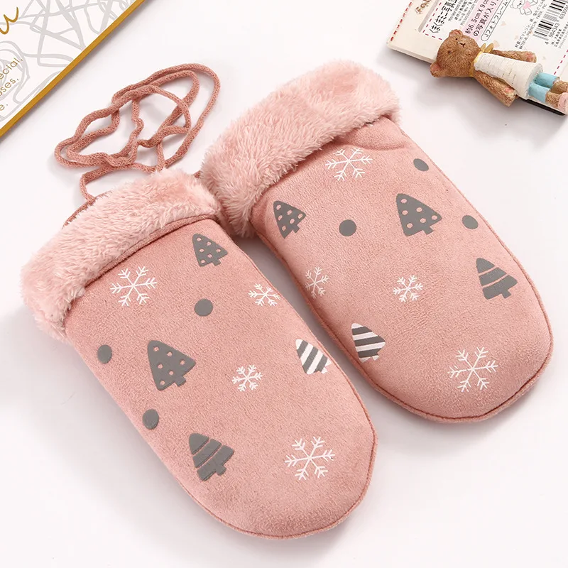 Рождественские перчатки варежки из замши милые Мультяшные вышитые женские