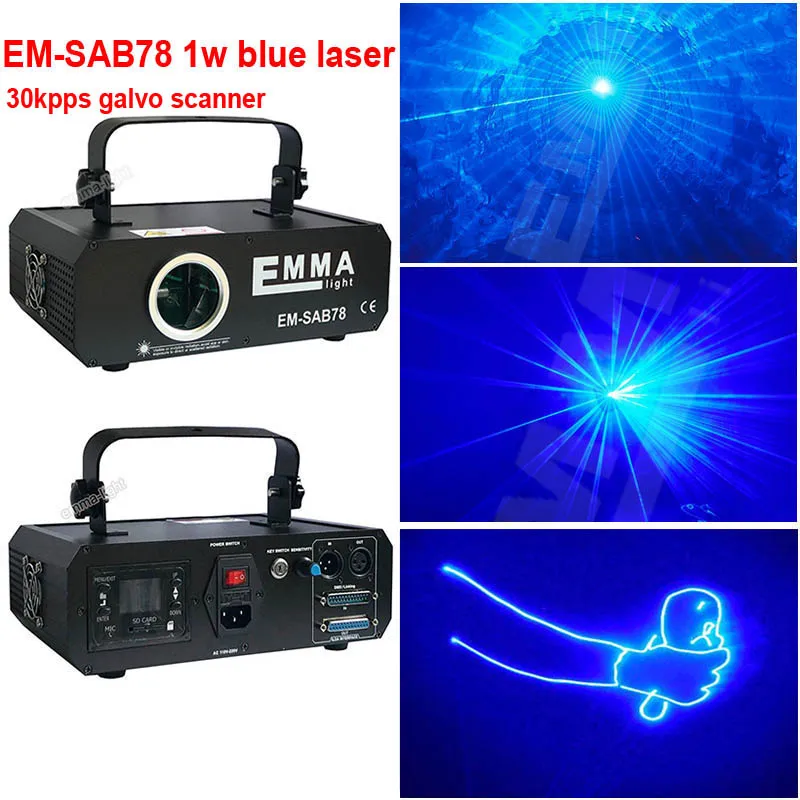 Распродажа! лазерный светильник лазерное шоу RGB DMX ILDA слот для sd-карт 30K система 2 Вт один синий цвет луч анимационный проектор - Цвет: 1w blue laser 30KPPS