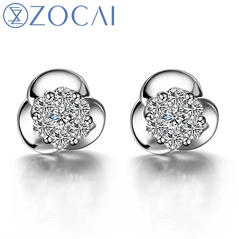 Серьги гвоздики ZOCAI с бриллиантом 1 карат 0 28 круглые ювелирные украшения белое