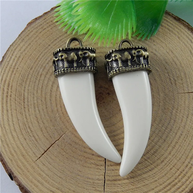 Julie Wang 10PCS Colorful Charm Simulated Animal Teeth Suspension Pendants For Jewelry Necklace Earring Accessory 47*15*11mm|pendant for