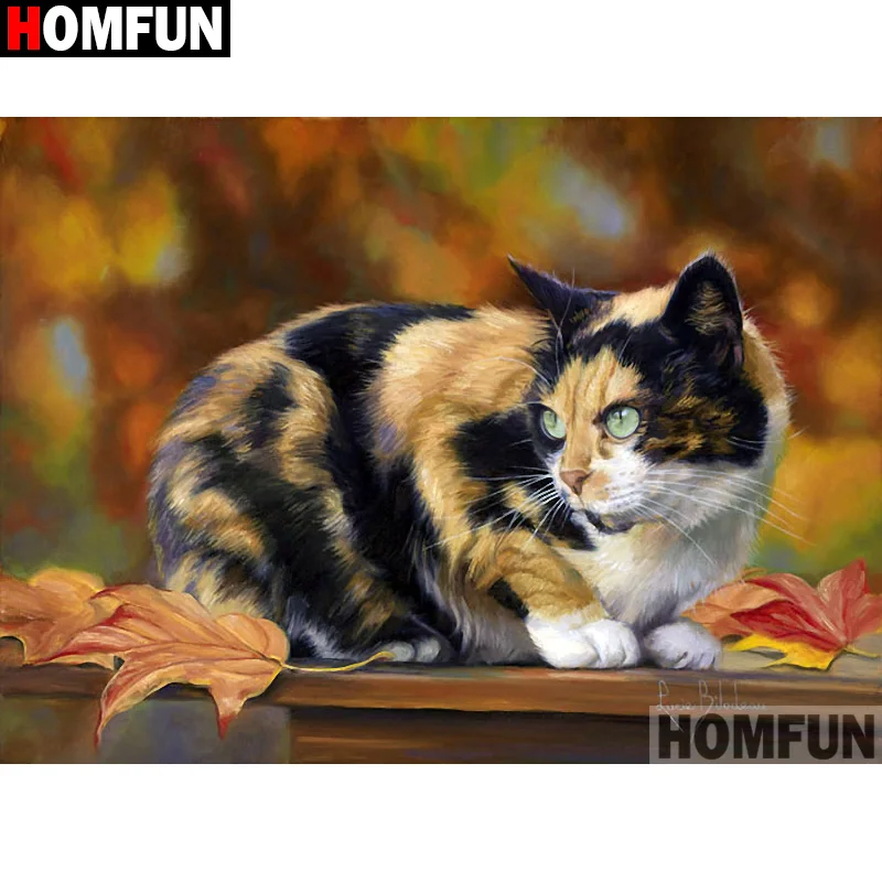 

HOMFUN Full Square/Round Drill 5D DIY Diamond Painting "Animal cat" Embroidery Cross Stitch 3D Home Decor Gift A13339
