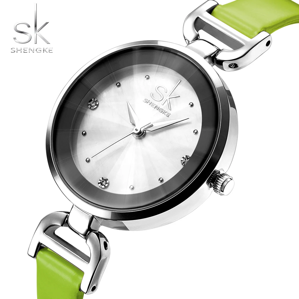 Shengke новые модные брендовые кварцевые женские часы с кожаным ремешком и
