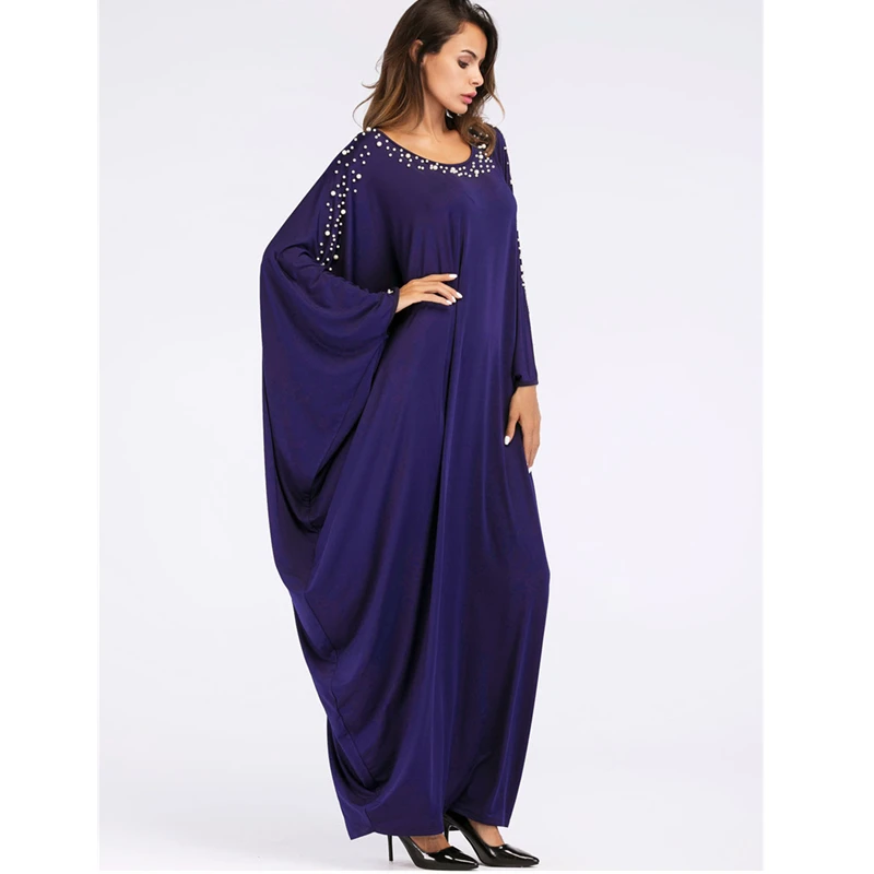 Большой темно-синий жемчужный плащ с рукавом Caftan Макси платье большого размера