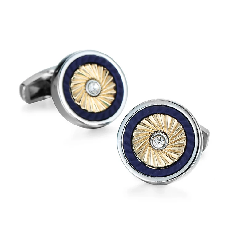 

WN new high quality Brass Round Gold Crystal Cufflinks fashion brand men's French Cufflinks