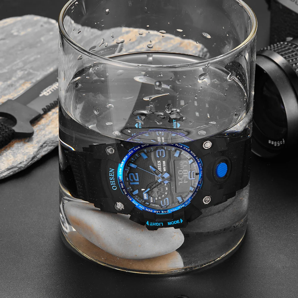 

Original OHSEN Mens Mans Sports Watch Analog Digital Quartz 5ATM Water Shock Resistant Fashion Watch Reloj Masculino Male Clock