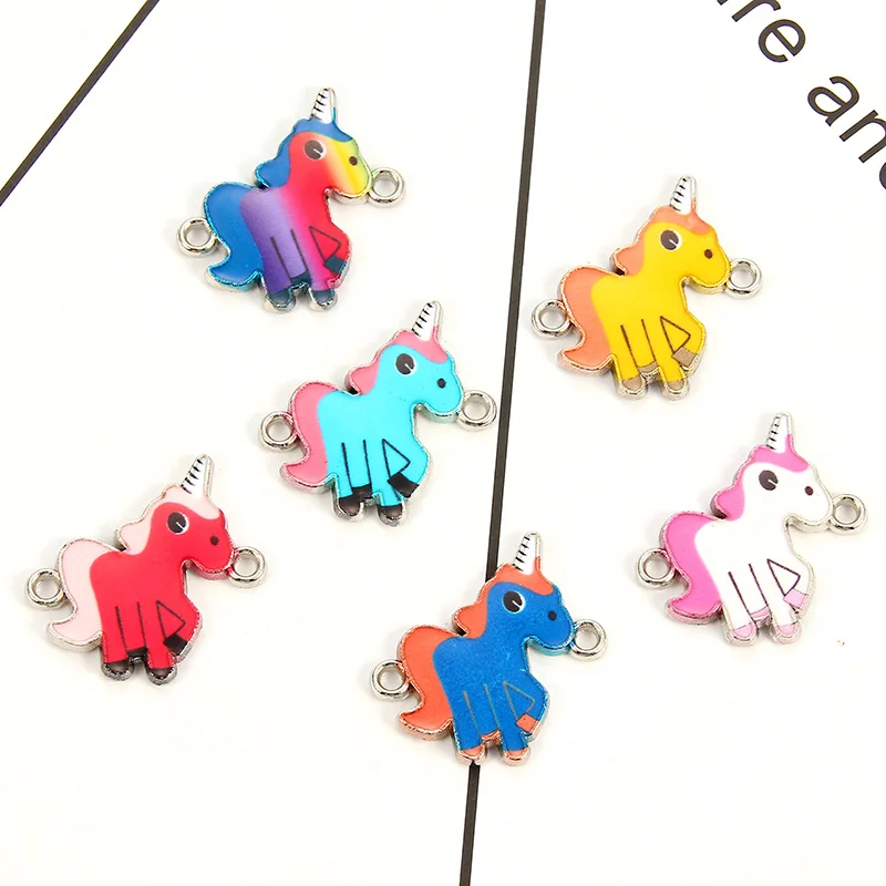 10 шт красочные случайные Единорог эмалевый сплав соединители браслеты Подвески