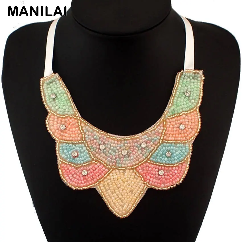 Женские ожерелья со стеклянными бусинами модные с воротником разноцветные