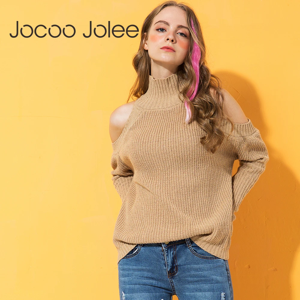 Винтажный свитер Jocoo Jolee водолазка сексуальный вязаный с открытыми плечами