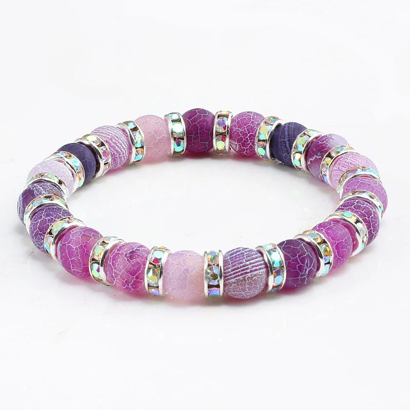 Fashion Handmade Women's Natural Stone Beaded Bracelets Men Jewelry Purple Weathering Beads Strand Bracelet For Couples Pulseras |